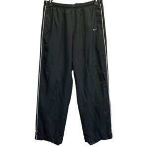 Nike Black Track Pants XL White Side Stripe Pockets Zip Hem Lined Back Pocket